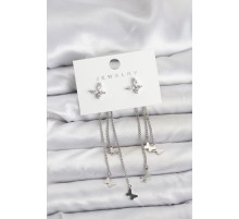 Kelebek Model Gümüş Renk Pirinç Sallantılı Kadın Küpe - TJ-BKP11456