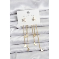 Kelebek Model Gold Renk Pirinç Sallantılı Kadın Küpe TJ-BKP11457