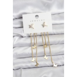 Kelebek Model Gold Renk Pirinç Sallantılı Kadın Küpe TJ-BKP11457