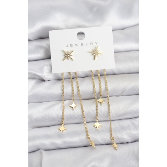 Kutup Yıldızı Model Gold Renk Pirinç Sallantılı Kadın Küpe - TJ-BKP11459