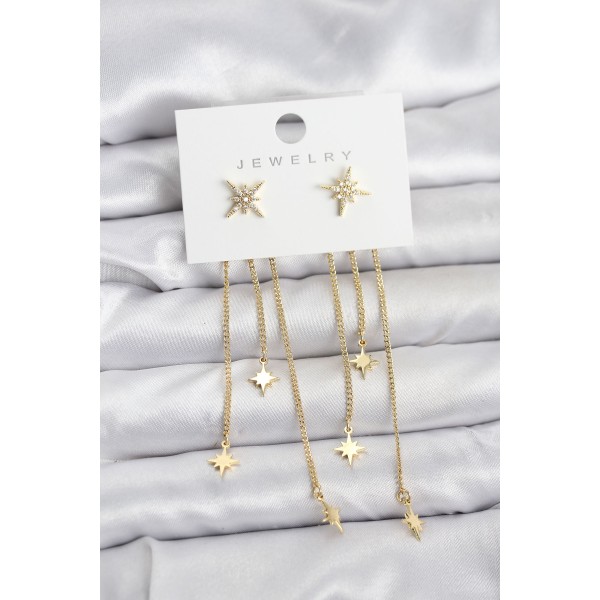 Kutup Yıldızı Model Gold Renk Pirinç Sallantılı Kadın Küpe - TJ-BKP11459