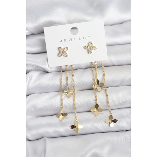 Lotus Model Gold Renk Pirinç Sallantılı Kadın Küpe - TJ-BKP11461