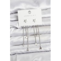 Yıldız Model Gümüş Renk Pirinç Sallantılı Kadın Küpe TJ-BKP11462