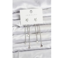 Yıldız Model Gümüş Renk Pirinç Sallantılı Kadın Küpe - TJ-BKP11462