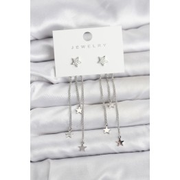 Yıldız Model Gümüş Renk Pirinç Sallantılı Kadın Küpe TJ-BKP11462