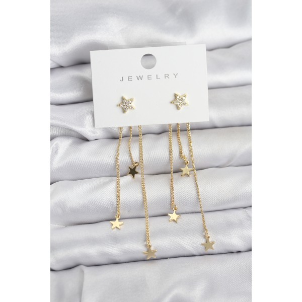 Yıldız Model Gold Renk Pirinç Sallantılı Kadın Küpe - TJ-BKP11463
