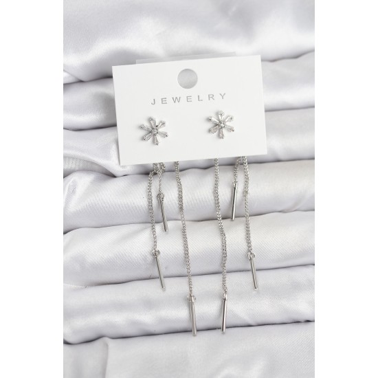 Çiçek Model Gümüş Pirinç Sallantılı Kadın Küpe - TJ-BKP11464