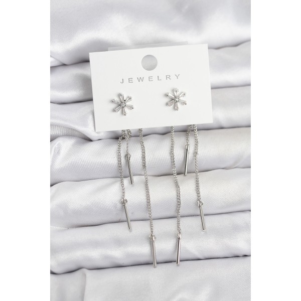 Çiçek Model Gümüş Pirinç Sallantılı Kadın Küpe - TJ-BKP11464