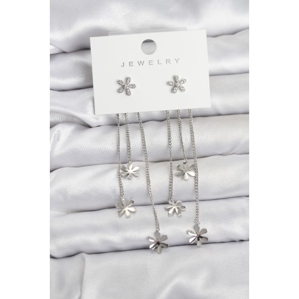 Papatya Model Gümüş Renk Pirinç Sallantılı Kadın Küpe - TJ-BKP11466