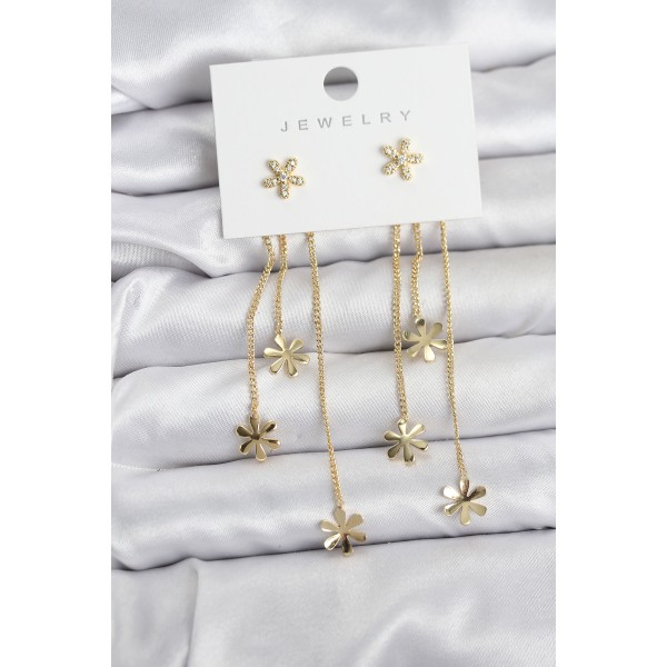 Papatya Model Gold Renk Pirinç Sallantılı Kadın Küpe - TJ-BKP11467