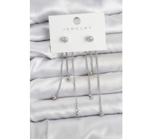 Topçuk Model Gümüş Renk Pirinç Sallantılı Kadın Küpe Seti - TJ-BKP11468