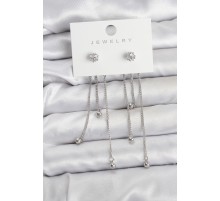 Topçuk Model Gümüş Renk Pirinç Sallantılı Kadın Küpe Seti - TJ-BKP11468
