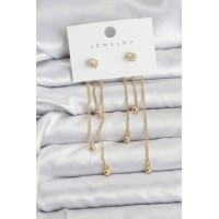 Topçuk Model Gold Renk Pirinç Sallantılı Kadın Küpe Seti TJ-BKP11469