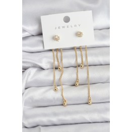 Topçuk Model Gold Renk Pirinç Sallantılı Kadın Küpe Seti TJ-BKP11469