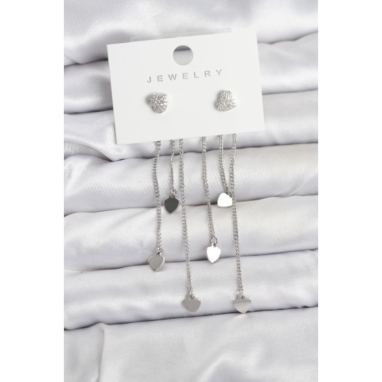 Kalp Model Gümüş Renk Pirinç Sallantılı Kadın Küpe - TJ-BKP11470