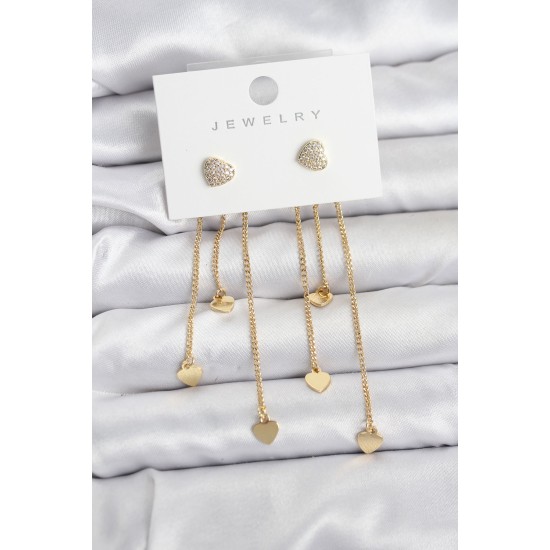 Kalp Model Gold Renk Pirinç Sallantılı Kadın Küpe - TJ-BKP11471