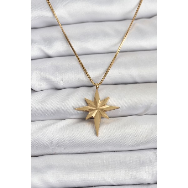 316L Çelik Zincir Gold Renk Kutup Yıldızı Model 60 cm Zincir Kadın Kolye - TJ-BKO10759