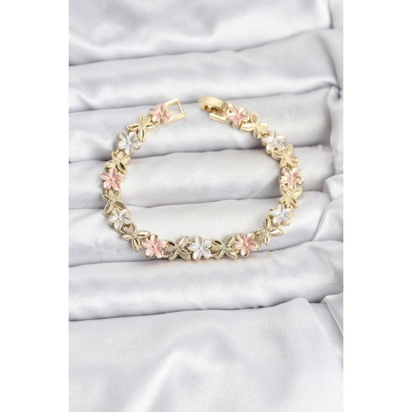Lotus Model Pirinç Gold ve Pembe Renk Kadın Bileklik - TJ-BB8146