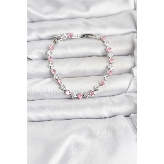 Kare Zirkon Taşlı Gümüş Renk Kadın Bileklik - TJ-BB8147