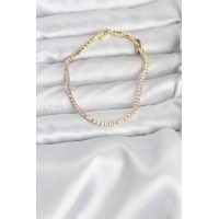 Pembe ve Beyaz Zirkon Taşlı Gold Renk Su Yolu Kadın Bileklik TJ-BB8150