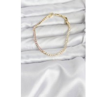 Pembe ve Beyaz Zirkon Taşlı Gold Renk Su Yolu Kadın Bileklik - TJ-BB8150