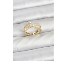 Pirinç Gold Renk Sıralı Baget Zirkon Taşlı Kadın Yüzük - TJ-BYK3911