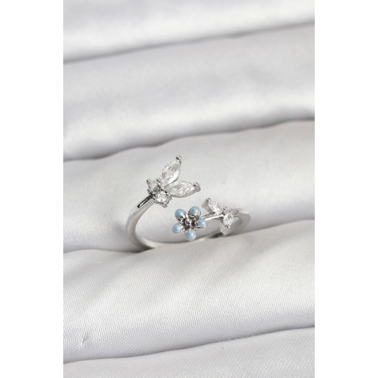 Pirinç Gümüş Renk Kelebek Model Kadın Yüzük - TJ-BYK3914