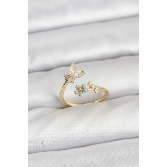 Pirinç Gold Renk Kelebek Model Kadın Yüzük - TJ-BYK3915