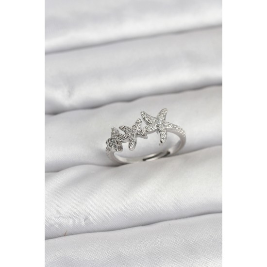 Pirinç Yıldız Model Gümüş Renk Kadın Yüzük - TJ-BYK3916