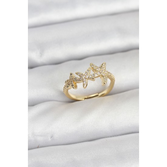 Pirinç Yıldız Model Gold Renk Kadın Yüzük - TJ-BYK3917
