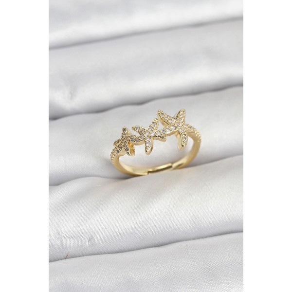 Pirinç Yıldız Model Gold Renk Kadın Yüzük - TJ-BYK3917