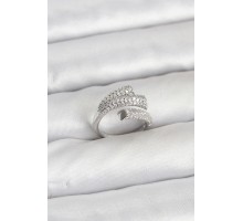 Gümüş Renk Zirkon Taşlı Pirinç Kadın Yüzük - TJ-BYK3918