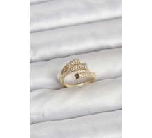 Gold Renk Zirkon Taşlı Pirinç Kadın Yüzük - TJ-BYK3919
