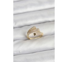 Gold Renk Zirkon Taşlı Pirinç Kadın Yüzük - TJ-BYK3919