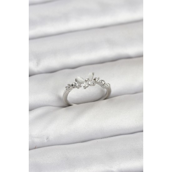 Kelebek Model Gümüş Renk Pirinç Kadın Yüzük - TJ-BYK3920