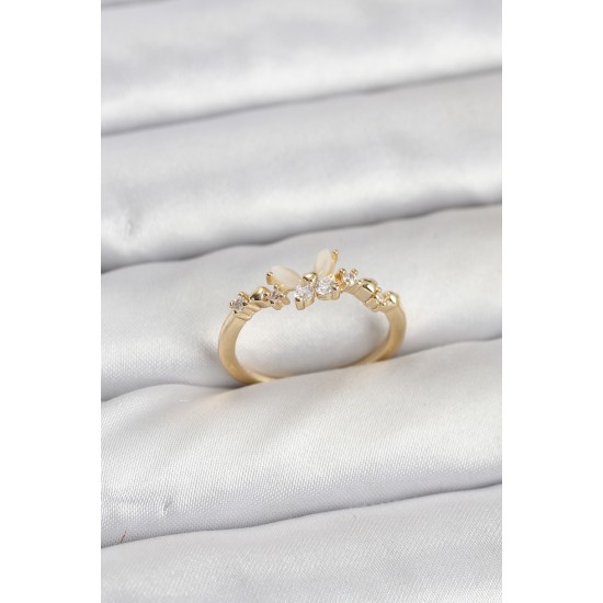 Kelebek Model Gold Renk Pirinç Kadın Yüzük - TJ-BYK3921