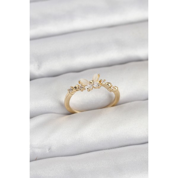 Kelebek Model Gold Renk Pirinç Kadın Yüzük - TJ-BYK3921