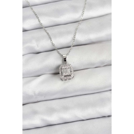 316L Çelik Zincir Gümüş Renk Baget Model Kadın Kolye - TJ-BKO10764