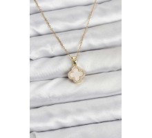 316L Çelik Zincir Gold Renk Sedefli Yonca Kadın Kolye - TJ-BKO10765