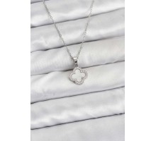 316L Çelik Zincir Gümüş Renk Sedefli Yonca Kadın Kolye - TJ-BKO10766