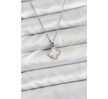 316L Çelik Zincir Gümüş Renk Sedefli Yonca Kadın Kolye - TJ-BKO10766