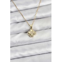 316L Çelik Zincir Gold Renk Zirkon Taşlı Yonca Model Kadın Kolye TJ-BKO10767
