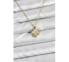 316L Çelik Zincir Gold Renk Zirkon Taşlı Yonca Model Kadın Kolye - TJ-BKO10767