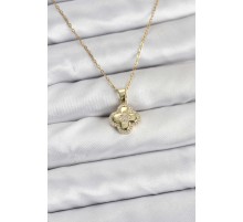 316L Çelik Zincir Gold Renk Zirkon Taşlı Yonca Model Kadın Kolye - TJ-BKO10767