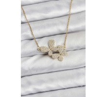 316L Çelik Zincir Gold Renk Zirkon Taşlı Kelebek Model Kadın Kolye - TJ-BKO10769