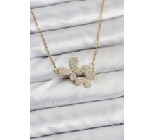 316L Çelik Zincir Gold Renk Zirkon Taşlı Kelebek Model Kadın Kolye - TJ-BKO10769