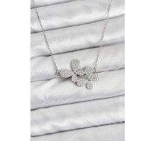 316L Çelik Zincir Gümüş Renk Zirkon Taşlı Kelebek Model Kadın Kolye - TJ-BKO10770