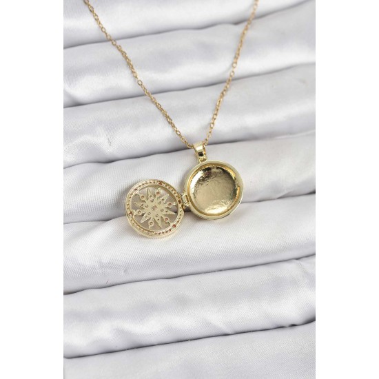 316L Çelik Zincir Gold Renk Kutup Yıldızı Kapaklı Model Kadın Kolye - TJ-BKO10773