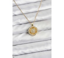 316L Çelik Zincir Gold Renk Kutup Yıldızı Kapaklı Model Kadın Kolye - TJ-BKO10773