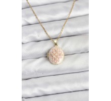 316L Çelik Zincir Gold Renk Mineli Lotus Model Açılabilir Kadın Kolye - TJ-BKO10776